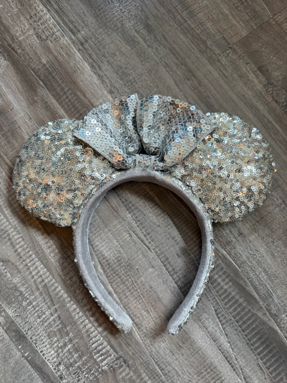 Disney Silver Sequin Minnie Ear Headband with Bow